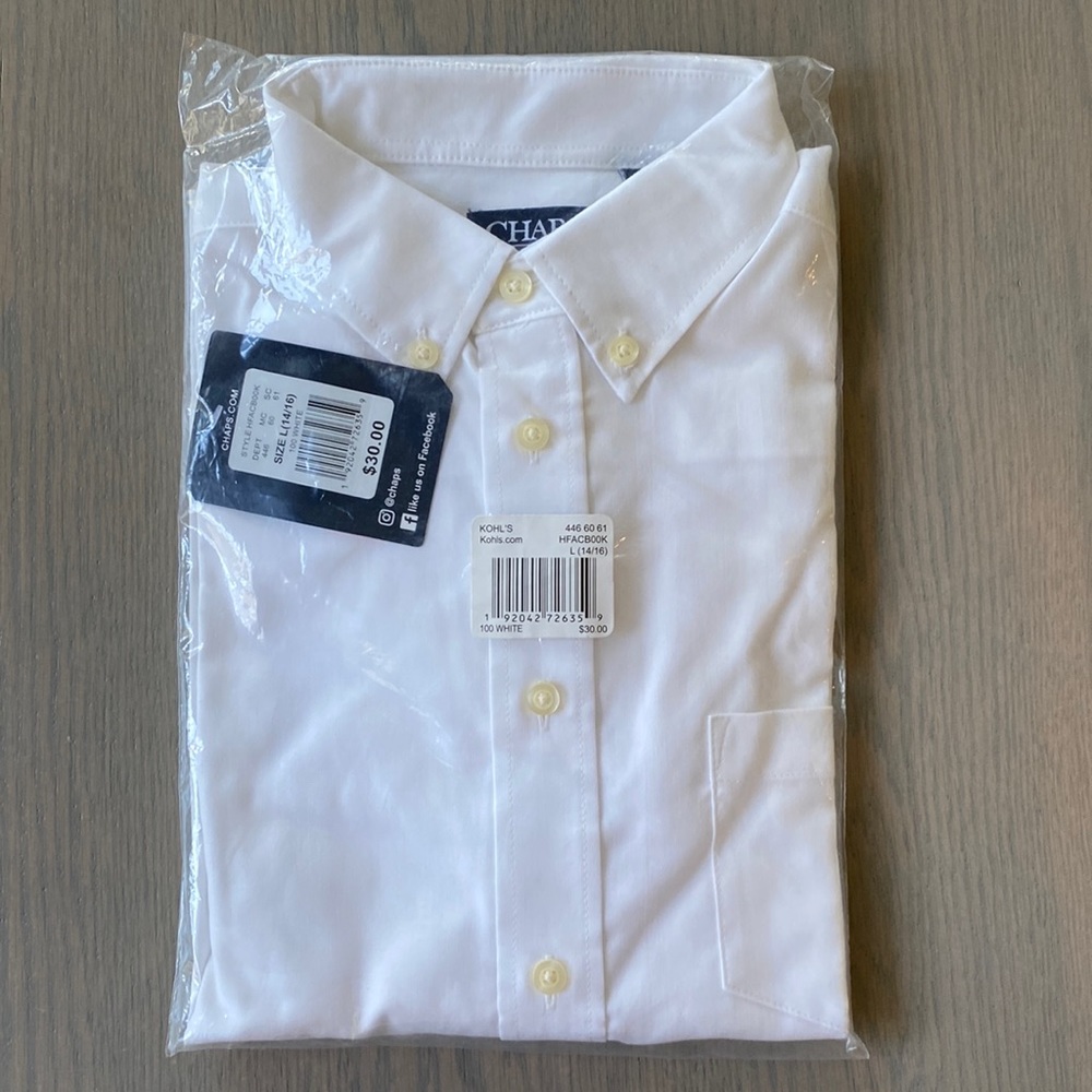 Chaps Boys' Long Sleeved White Button Down with STRETCH